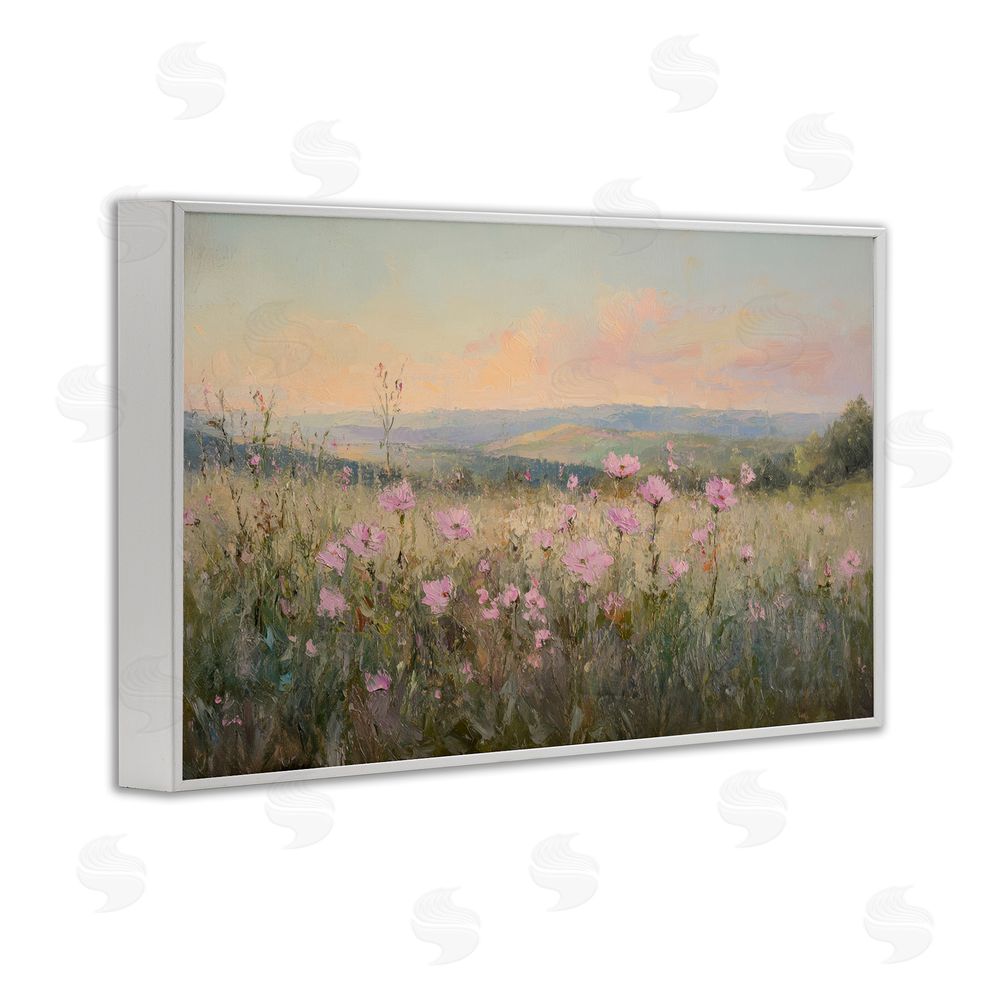 Petal Prints Design Tranquil Meadow At Dawn White Framed Giclee Wall Art Print