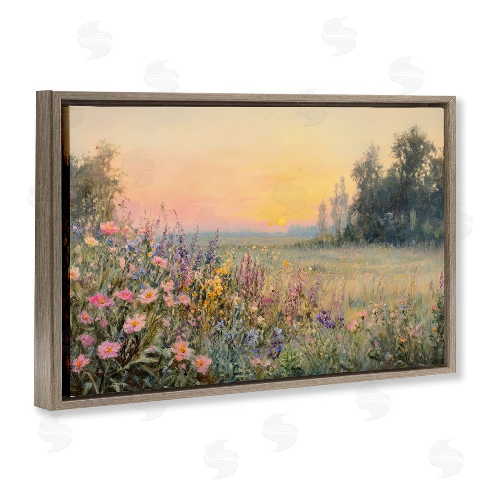 Petal Prints Design Serene Twilight Meadow Brown Floating Framed Canvas Wall Art Print