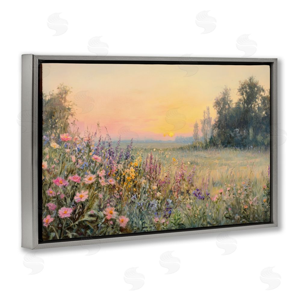 Petal Prints Design Serene Twilight Meadow Gray Floating Framed Canvas Wall Art Print