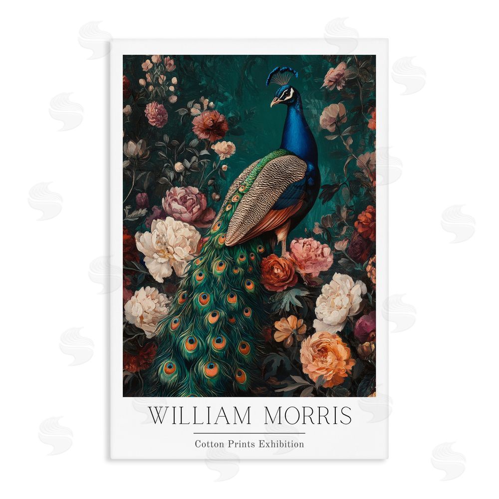 Petal Prints Design Vintage Floral Peacock William Morris Stretched Canvas Wall Art Print