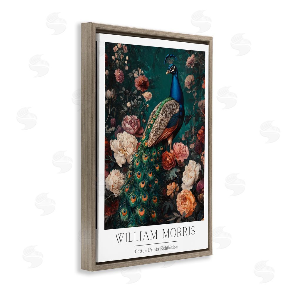 Petal Prints Design Vintage Floral Peacock William Morris Brown Floating Framed Canvas Wall Art Print