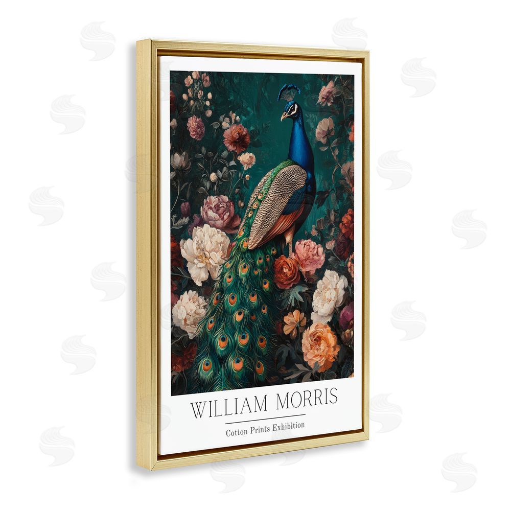 Petal Prints Design Vintage Floral Peacock William Morris Gold Floating Framed Canvas Wall Art Print