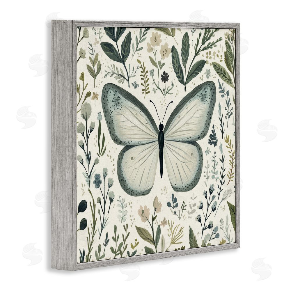 Petal Prints Design Dusty Blue Butterfly Botanicals Gray Framed Giclee Wall Art Print