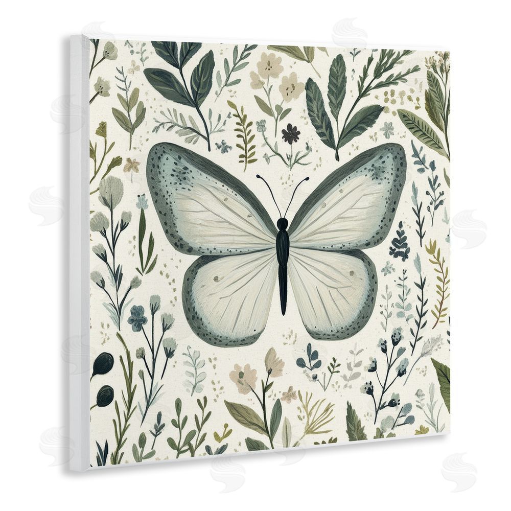 Petal Prints Design Dusty Blue Butterfly Botanicals Wall Plaque with Fixed Lithograph Print