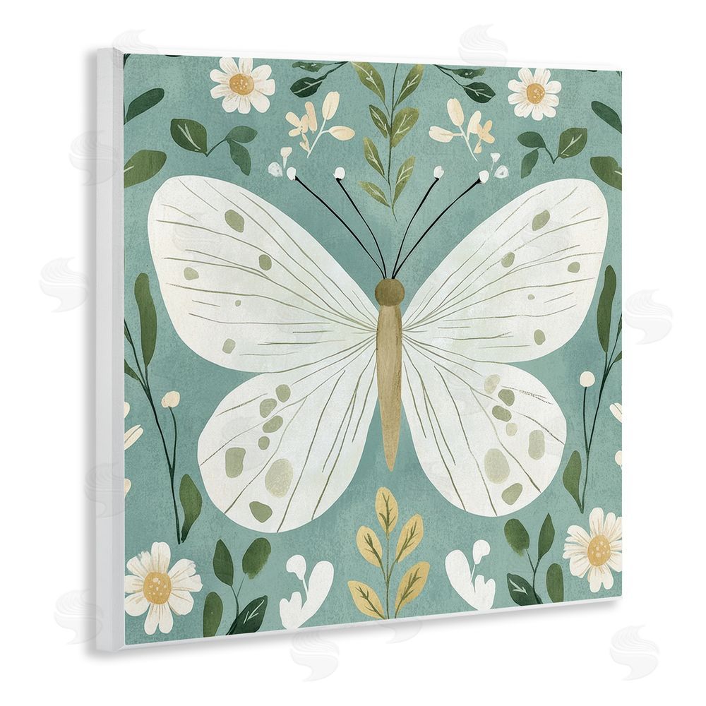 Petal Prints Design Teal Butterfly Garden with Daisies Wall Plaque Printed Art