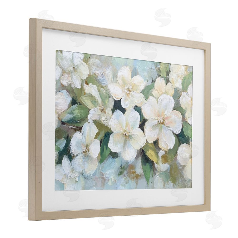 Petal Prints Design Painted White Flowers in Leaves Brown Framed Print Under Glass Wall Art