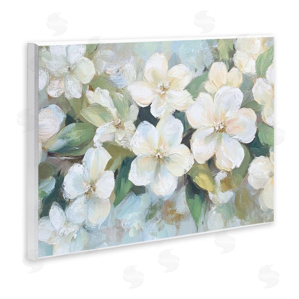 Petal Prints Design Painted White Flowers in Leaves Wall Plaque Home Decor Art Print