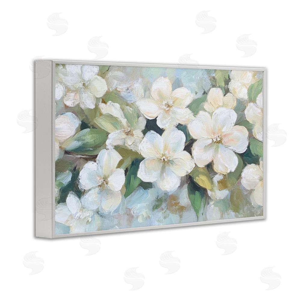 Petal Prints Design Painted White Flowers in Leaves White Framed Giclee Wall Art