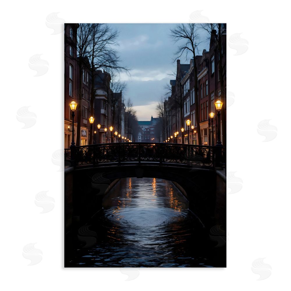 Creative Studio Lantern Light over Quiet Canal Stretched Canvas Wall Art