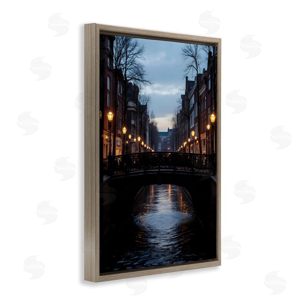 Creative Studio Lantern Light over Quiet Canal Brown Floating Framed Canvas Wall Art