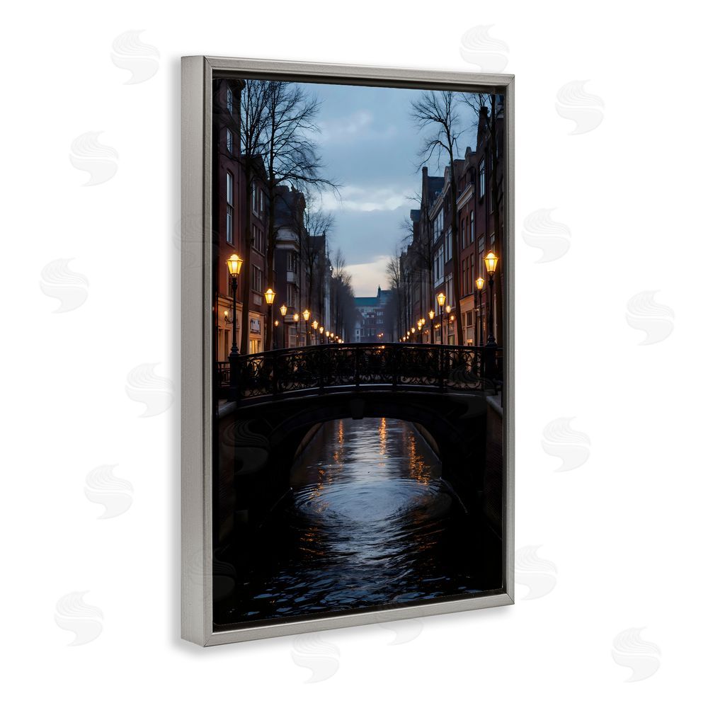 Creative Studio Lantern Light over Quiet Canal Gray Floating Framed Canvas Wall Art