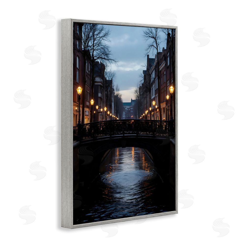 Creative Studio Lantern Light over Quiet Canal Gray Framed Giclee Wall Art
