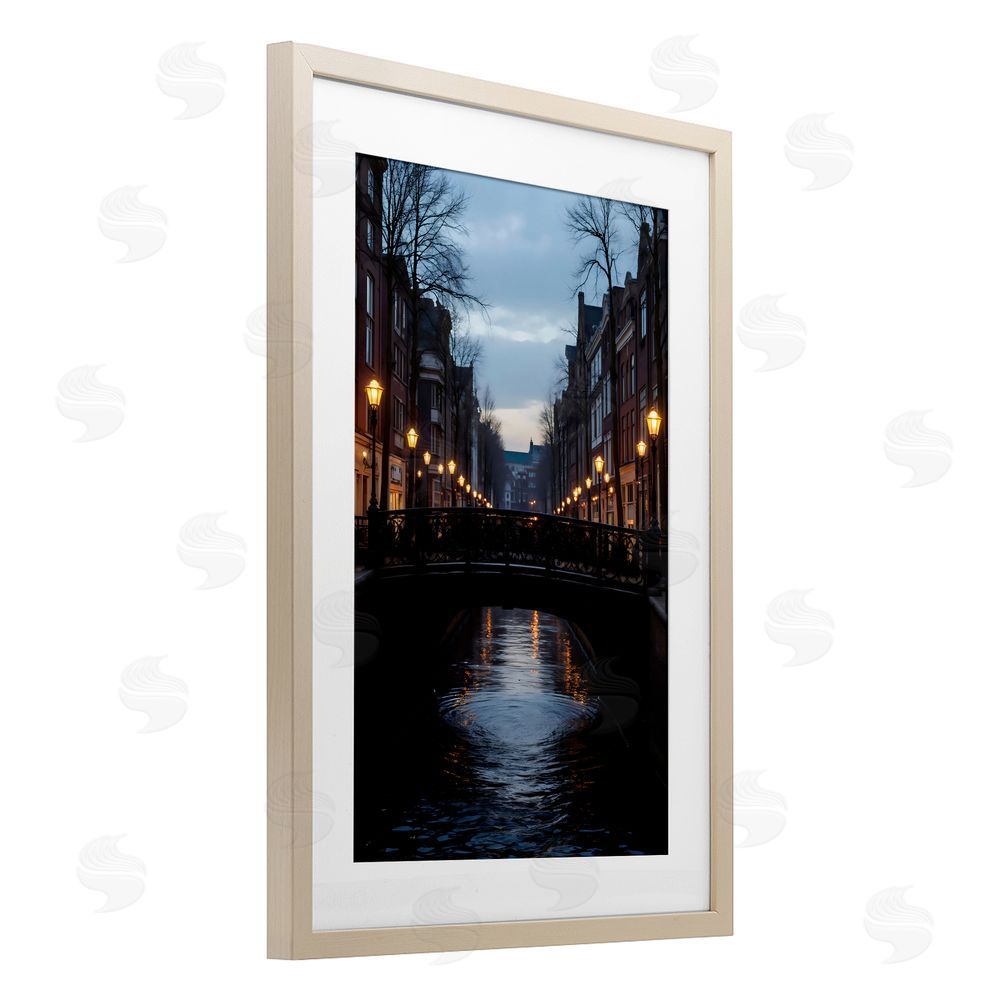 Creative Studio Lantern Light over Quiet Canal Brown Framed Print Under Glass Wall Art
