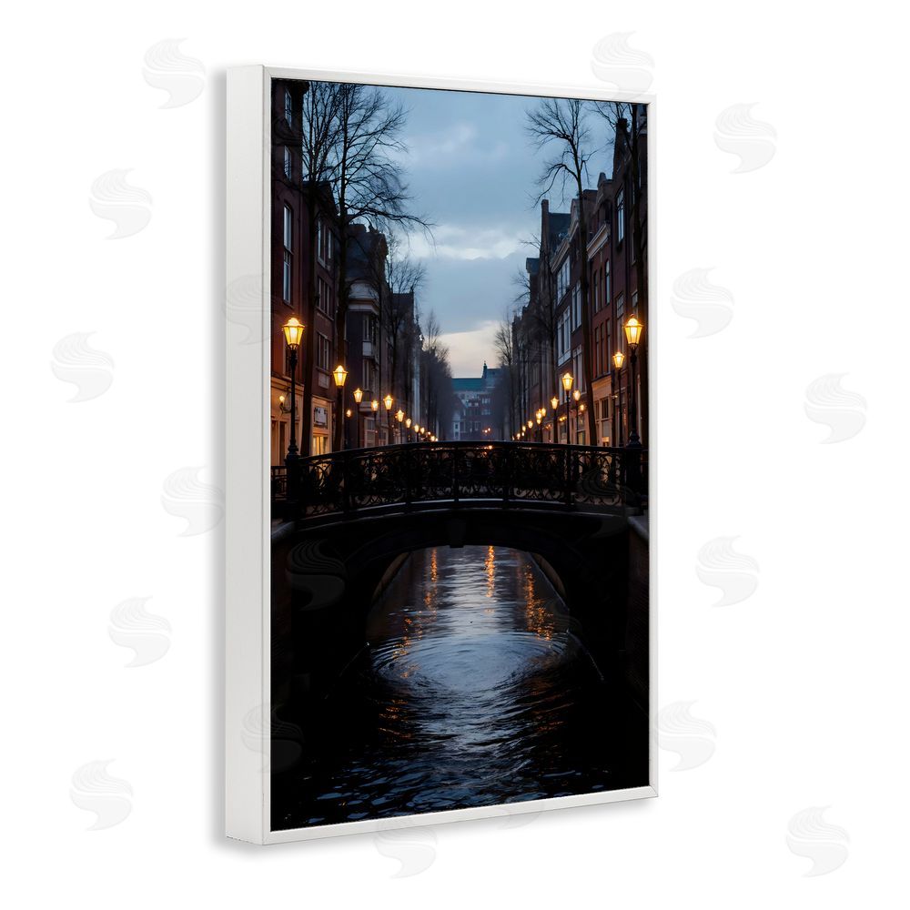 Creative Studio Lantern Light over Quiet Canal White Framed Giclee Wall Art