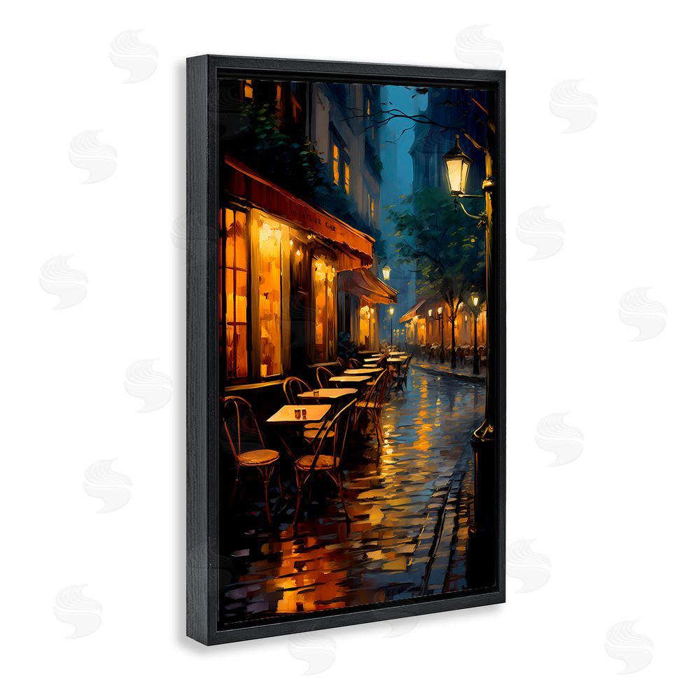 Creative Studio Late Night Cafe Tables Black Floating Frame Canvas Wall Art Print