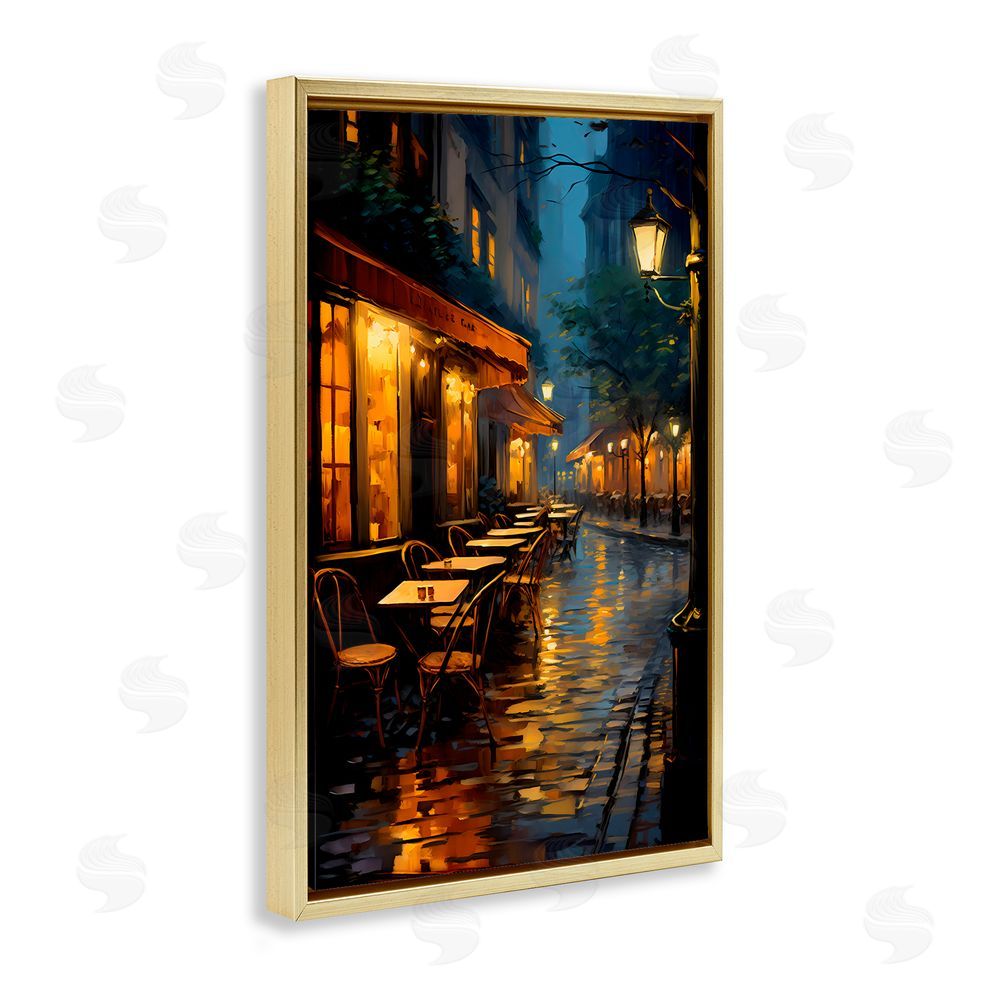 Creative Studio Late Night Cafe Tables Gold Floating Frame Canvas Wall Art Print