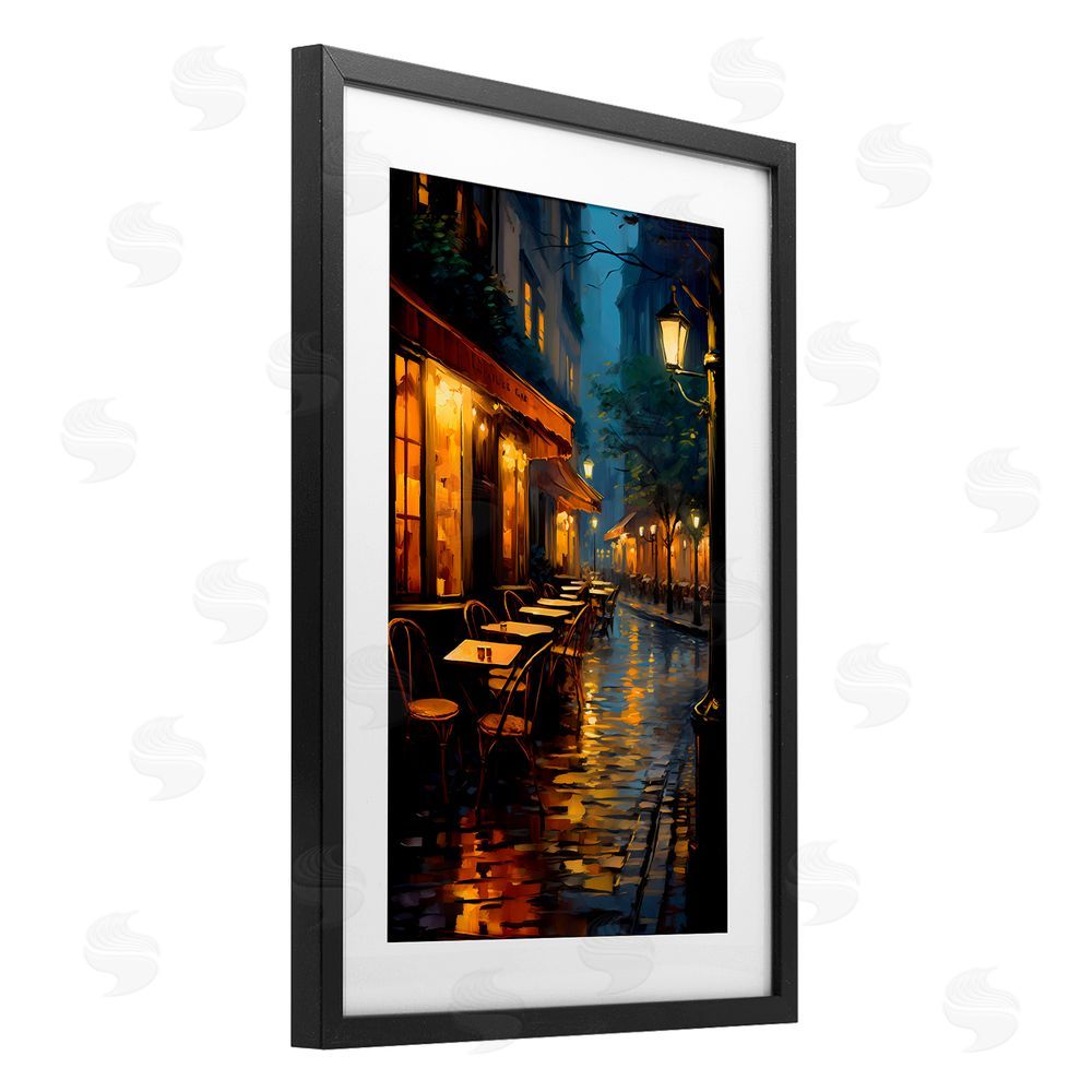 Creative Studio Late Night Cafe Tables Black Framed Print Under Glass with White Mat Wall Art