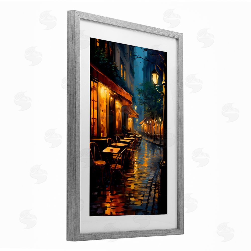 Creative Studio Late Night Cafe Tables Gray Framed Print Under Glass with White Mat Wall Art