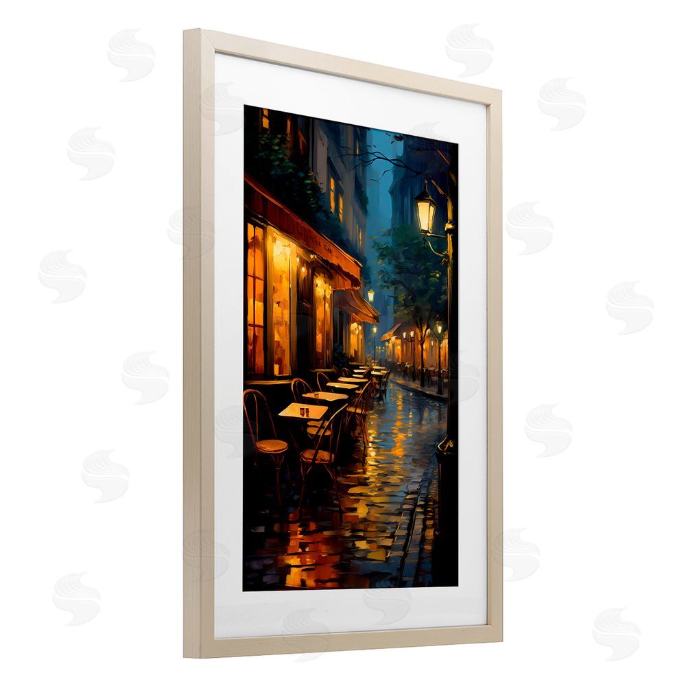 Creative Studio Late Night Cafe Tables Birch Framed Print Under Glass with White Mat Wall Art
