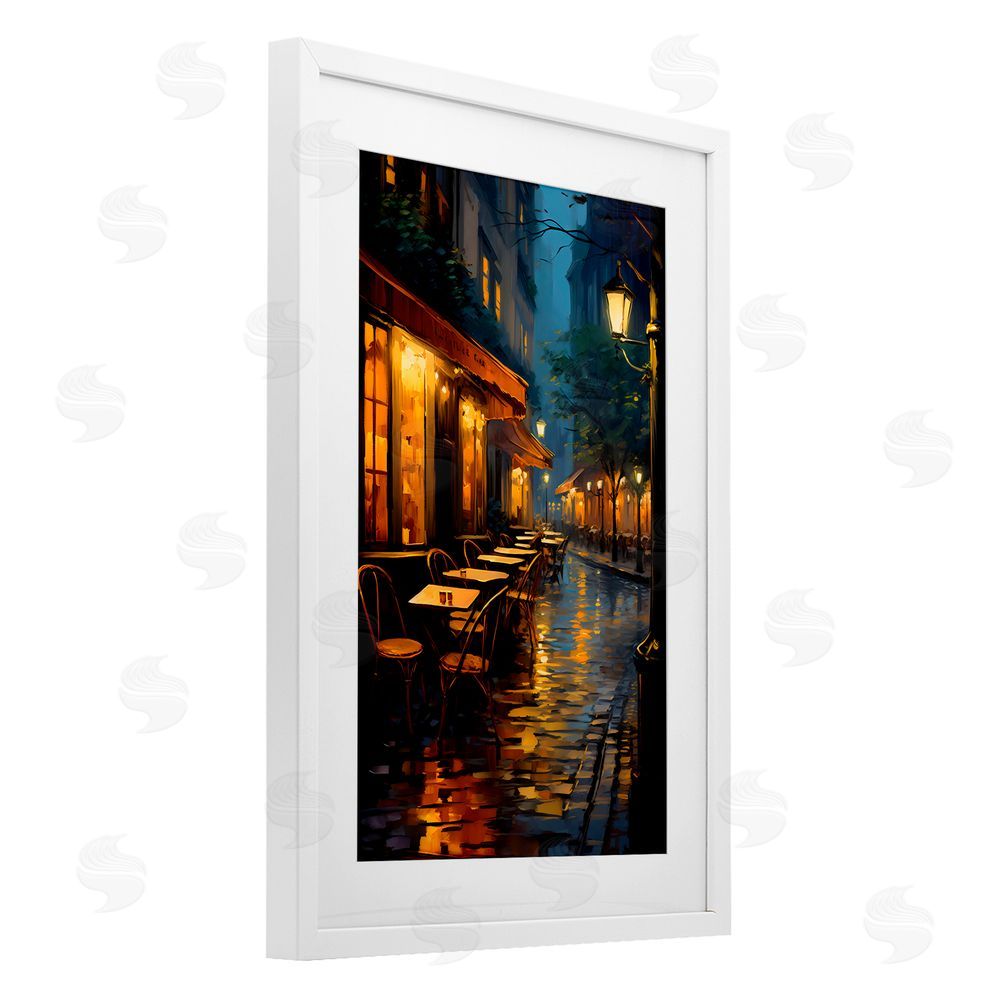 Creative Studio Late Night Cafe Tables White Framed Print Under Glass with Mat Wall Art