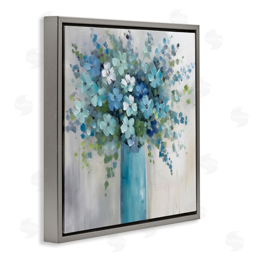 Creative Studio Indigo Bouquet in Blue Vase Gray Floating Framed Canvas Wall Art