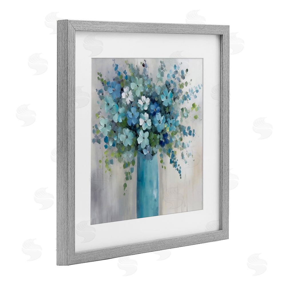 Creative Studio Indigo Bouquet in Blue Vase Gray Framed Print Under Glass Wall Art