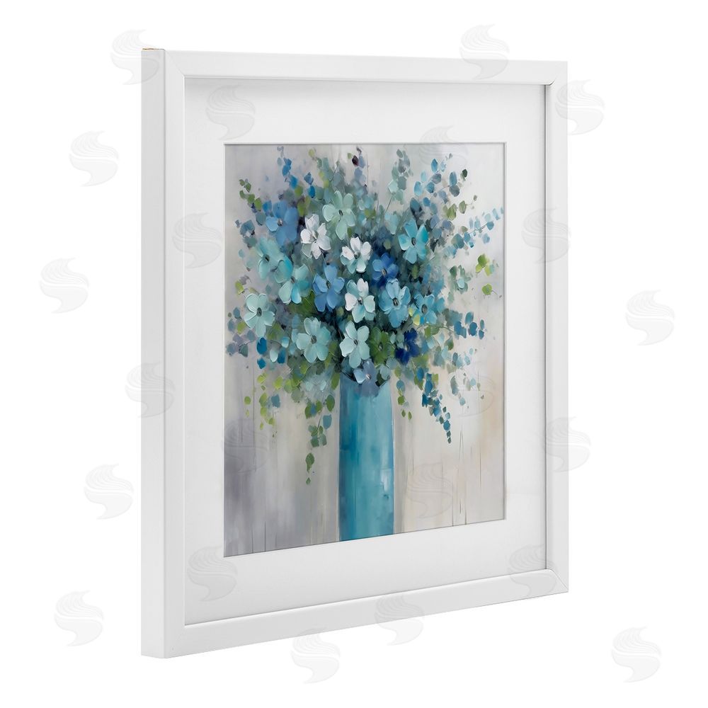 Creative Studio Indigo Bouquet in Blue Vase White Framed Print Under Glass Wall Art