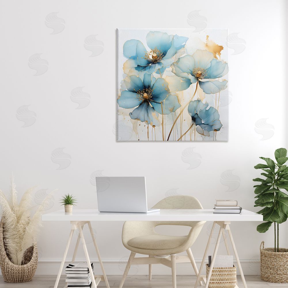 Creative Studio Sapphire and Gold Florals Stretched Canvas on Wall