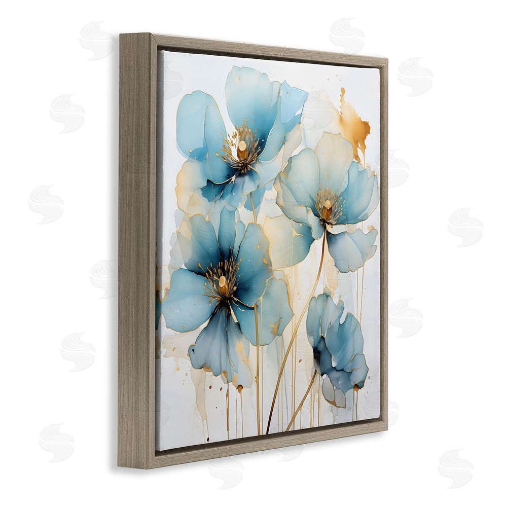 Creative Studio Sapphire and Gold Florals Brown Floating Framed Canvas Wall Art Print