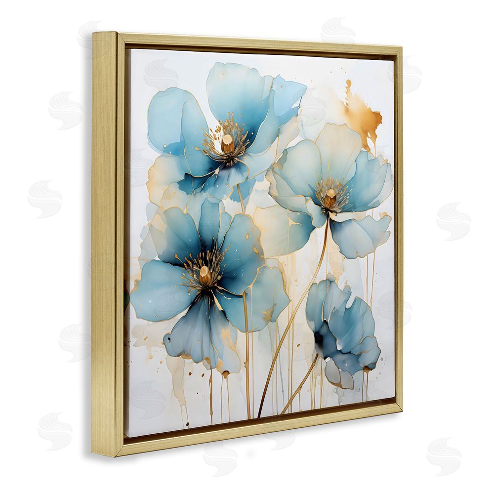 Creative Studio Sapphire and Gold Florals Gold Floating Framed Canvas Wall Art Print