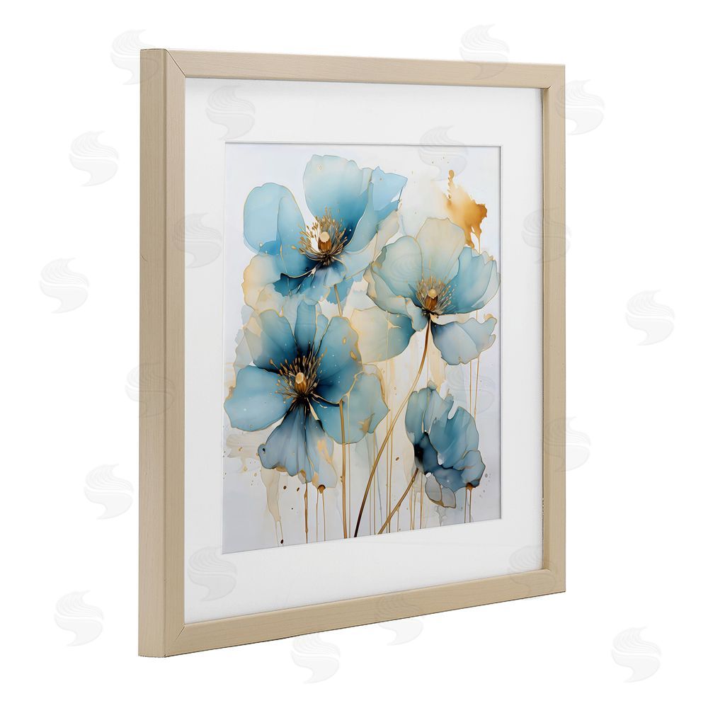 Creative Studio Sapphire and Gold Florals Brown Framed Print Under Glass with White Mat Wall Art