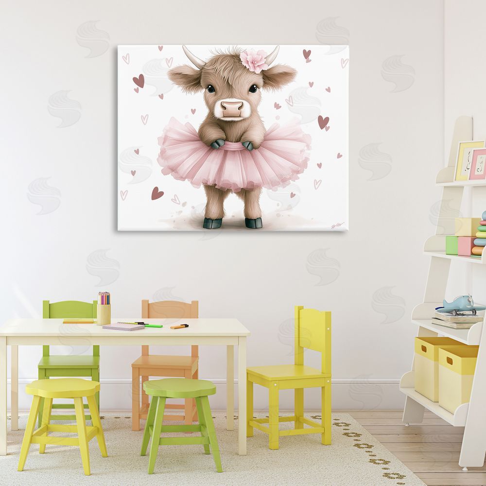 Whimsical Wonders Baby Calf with Tutu Stretched Canvas Wall Art in Room