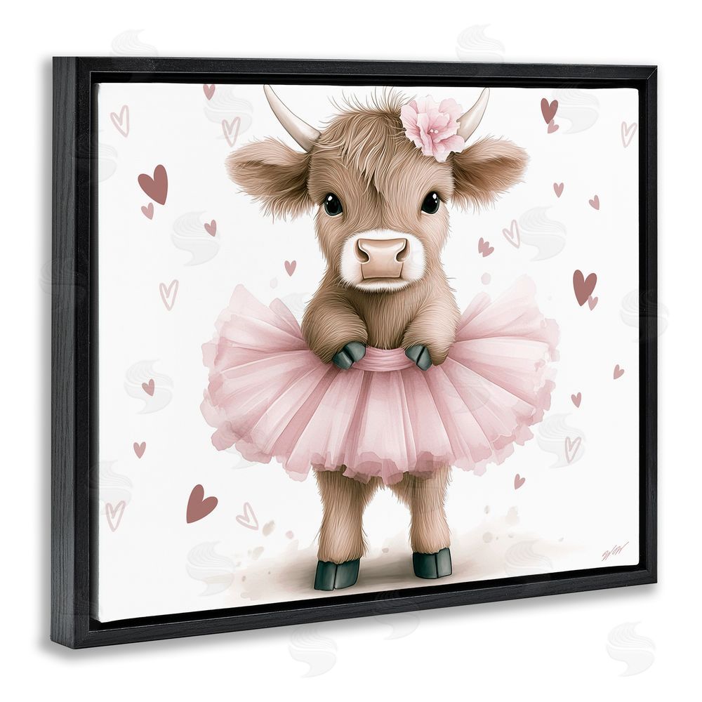 Whimsical Wonders Baby Calf with Tutu Black Floating Frame Canvas Wall Art Print