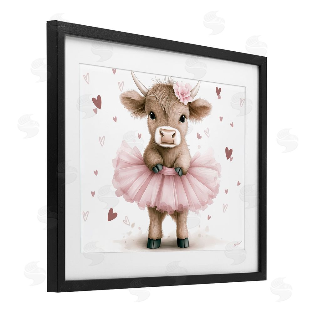 Whimsical Wonders Baby Calf with Tutu Black Framed Print Under Glass Wall Art