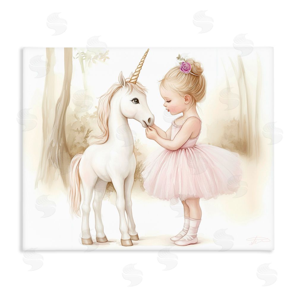 Whimsical Wonders Girl & Unicorn Friendship Stretched Canvas Wall Art Print