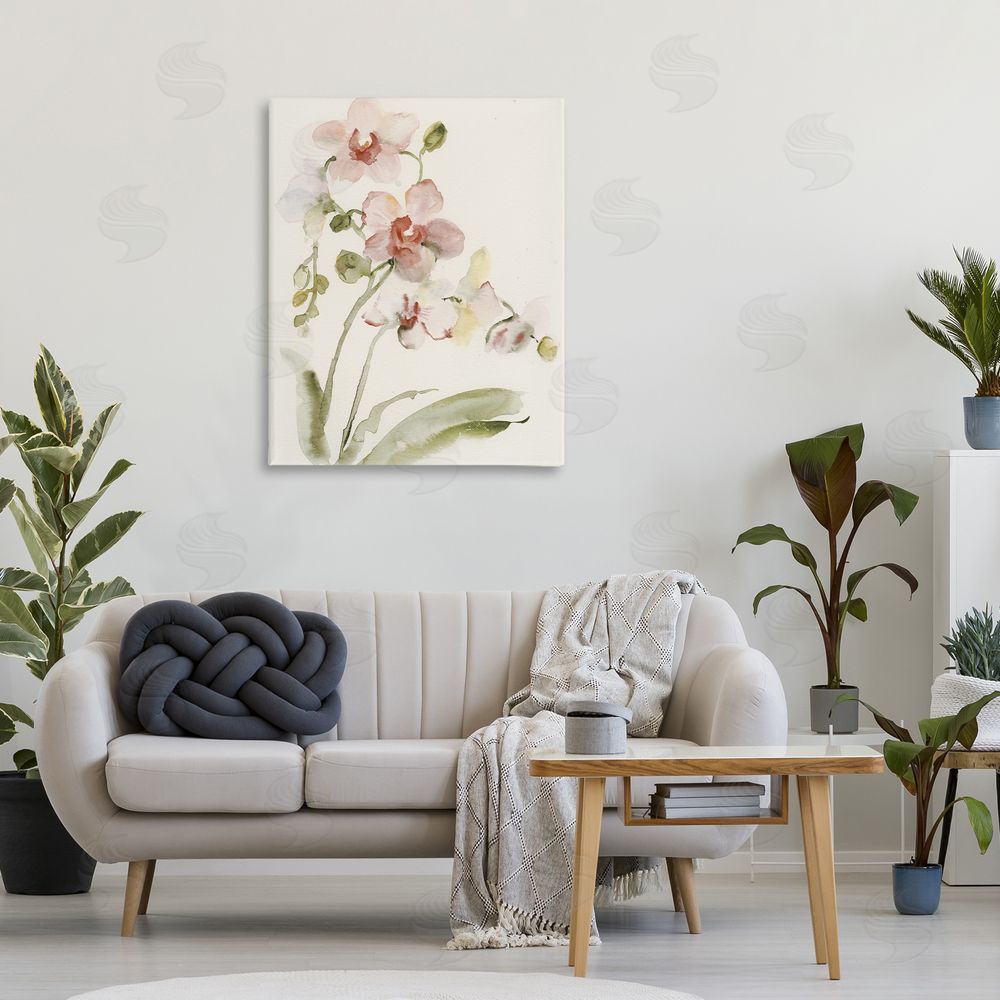 Victoria Barnes Gentle Pink Orchid in Bloom Stretched Canvas Wall Art in Room