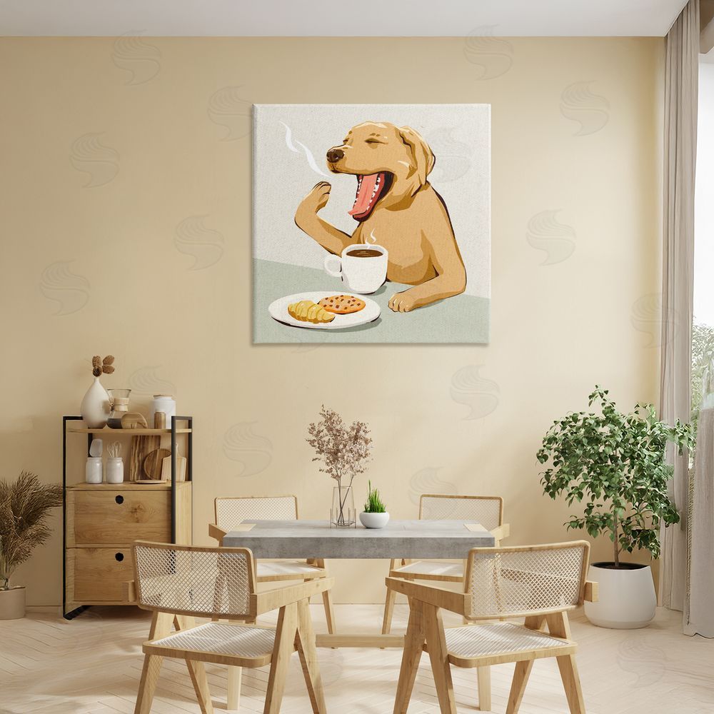 Ziwei Li Yawning Dog Morning Coffee Stretched Canvas on Wall