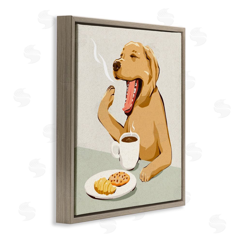 Ziwei Li Yawning Dog Morning Coffee Brown Floating Framed Canvas Wall Art Print