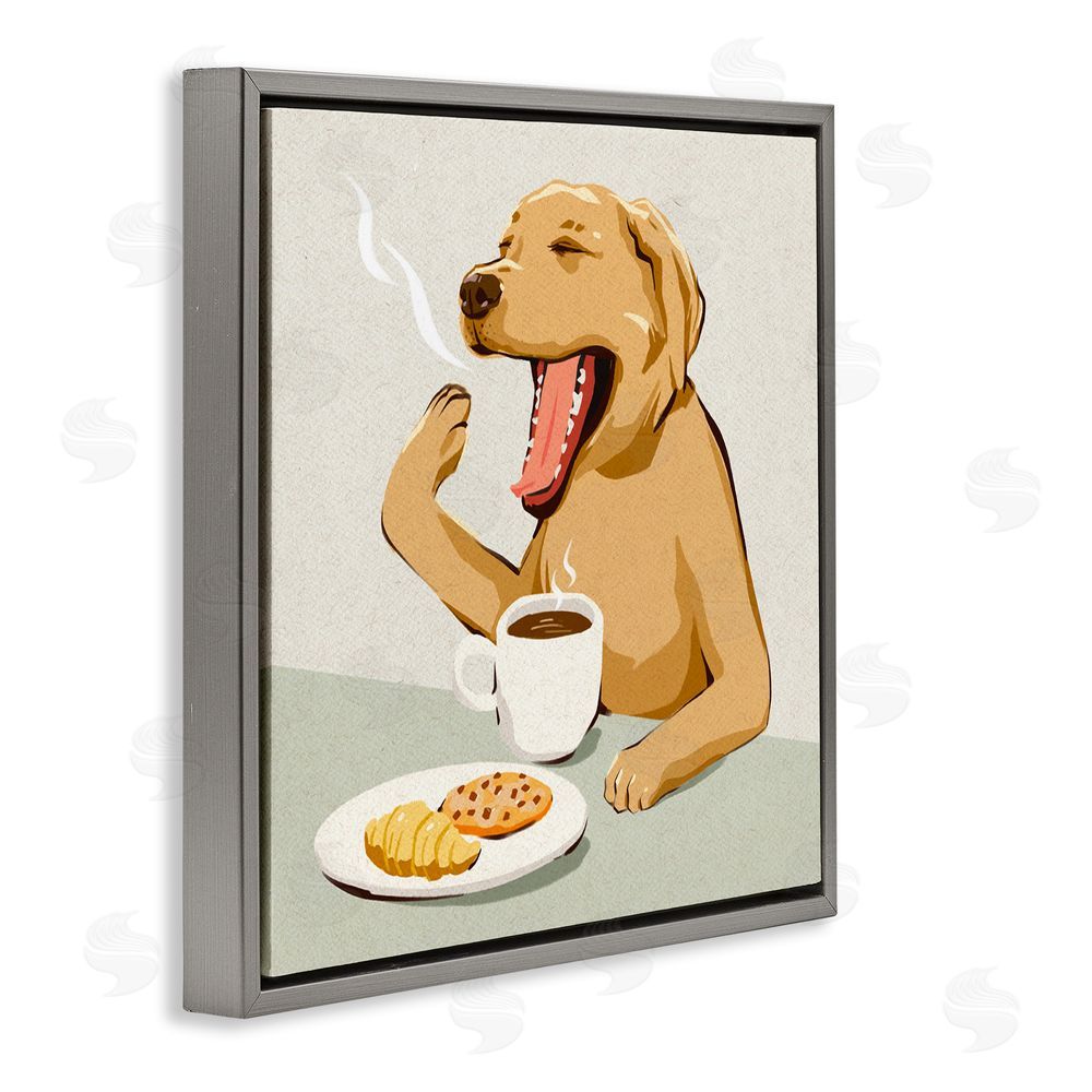 Ziwei Li Yawning Dog Morning Coffee Gray Floating Framed Canvas Wall Art Print