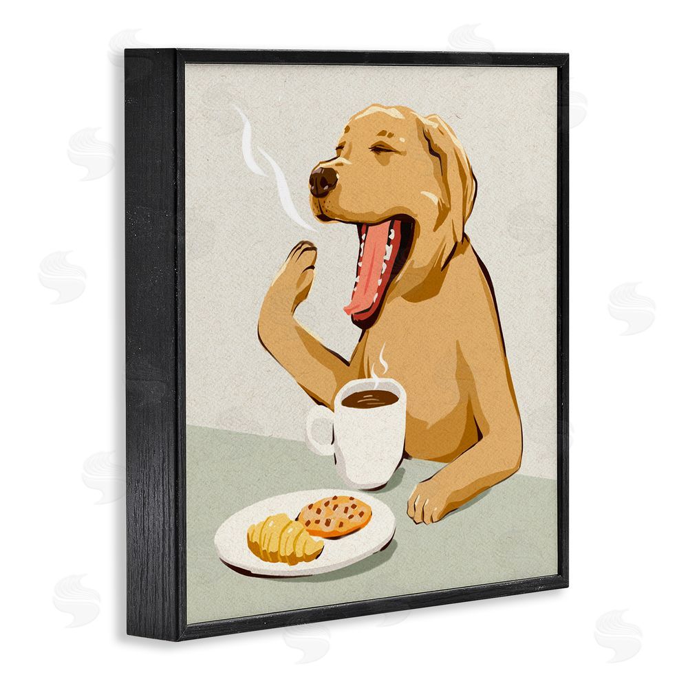 Ziwei Li Yawning Dog Morning Coffee Black Framed Giclee Wall Art Print