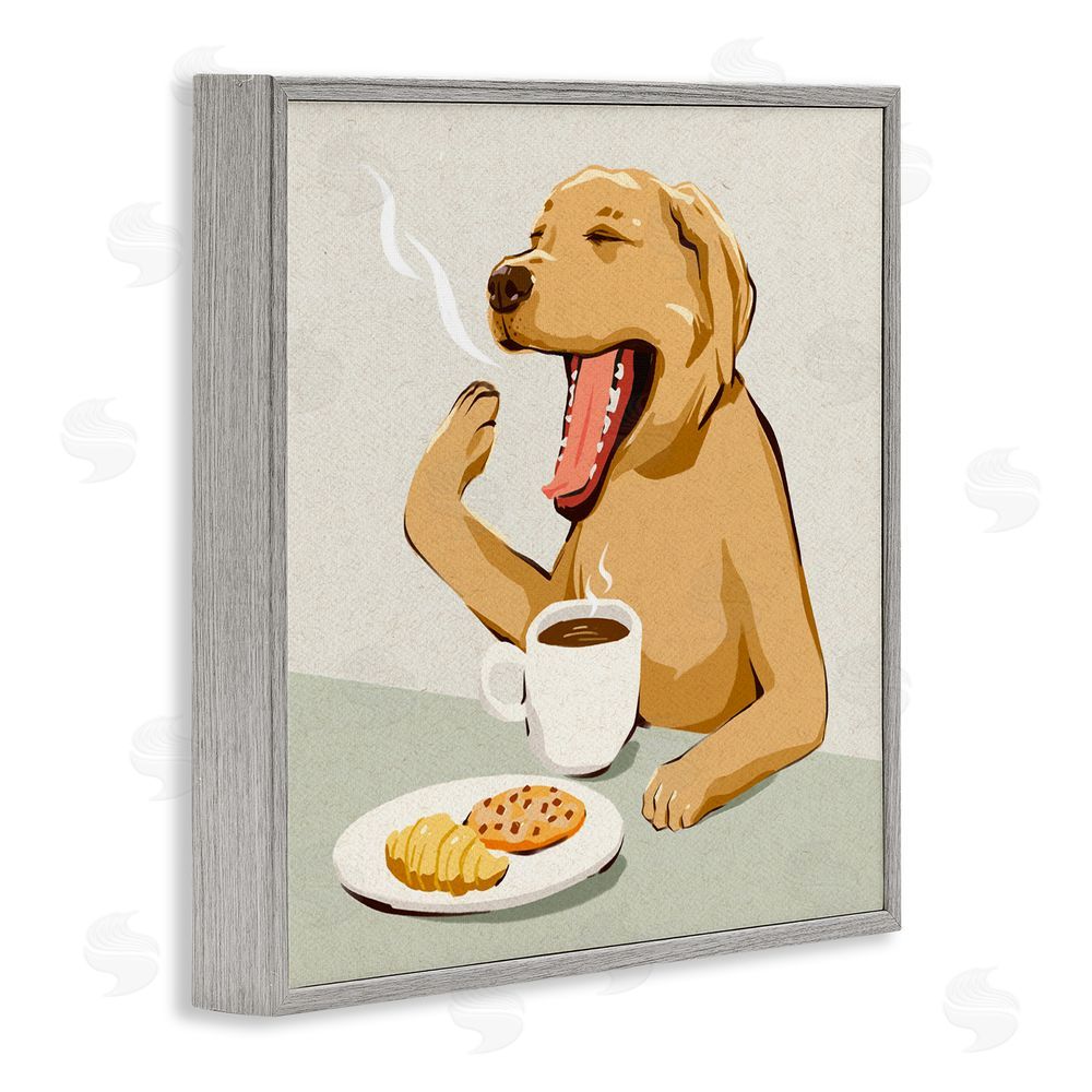 Ziwei Li Yawning Dog Morning Coffee Gray Framed Giclee Wall Art Print