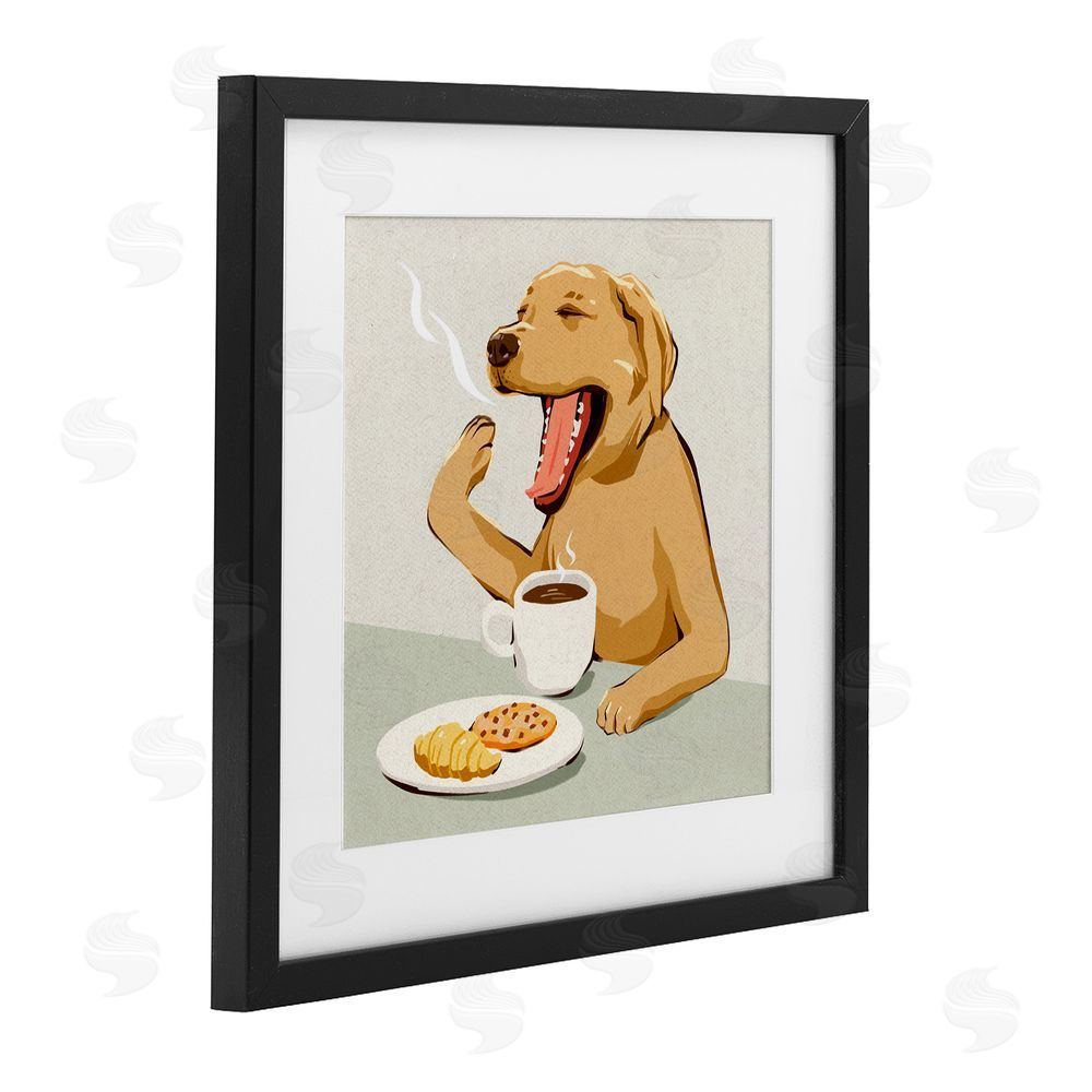 Ziwei Li Yawning Dog Morning Coffee Black Framed Print Under Glass with White Mat Wall Art