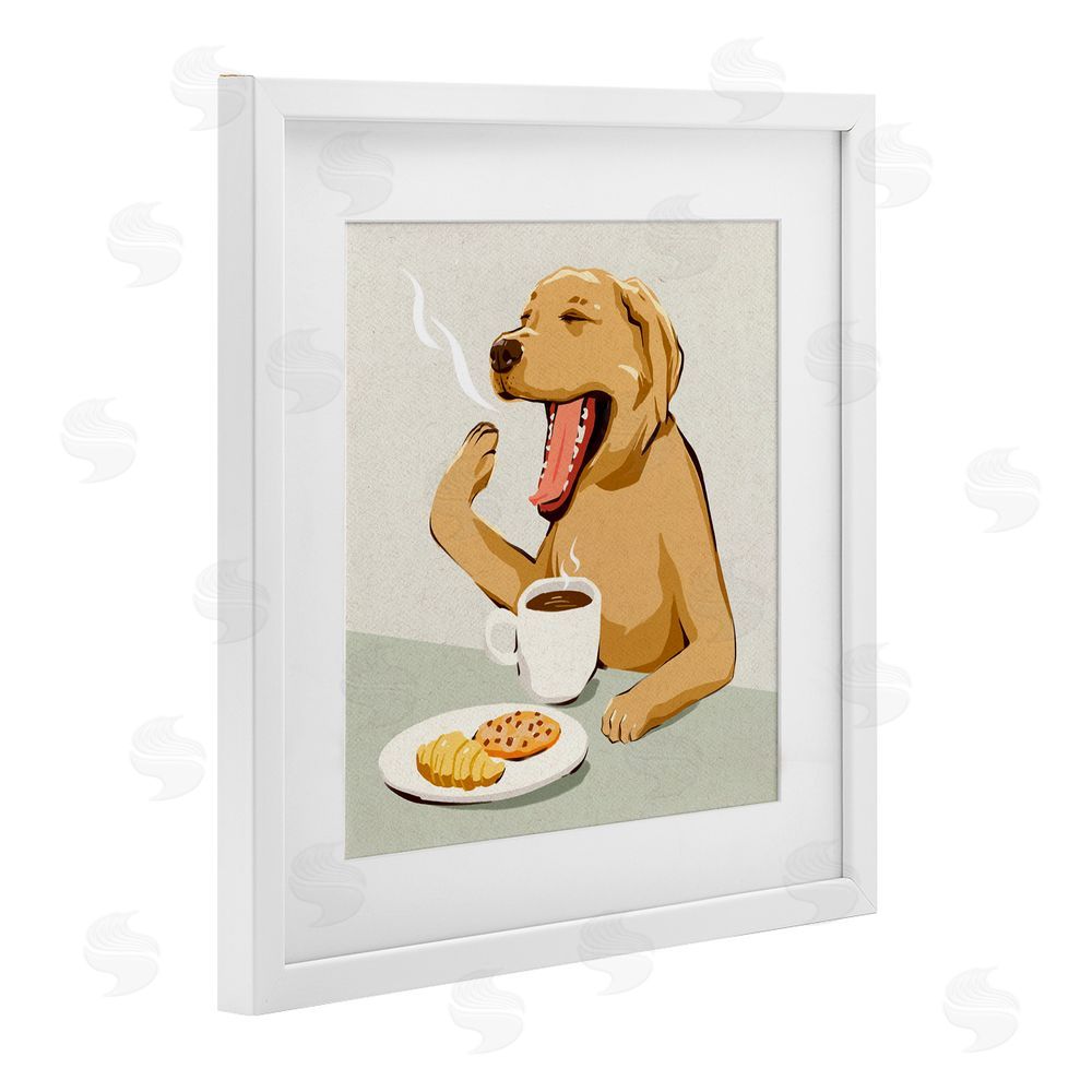Ziwei Li Yawning Dog Morning Coffee White Framed Print Under Glass with White Mat Wall Art