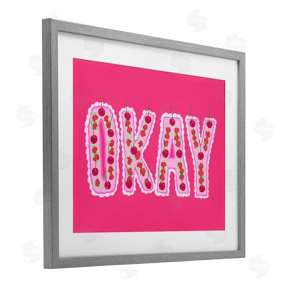 Ziwei Li Okay Cherry Cake Gray Framed Print Under Glass Wall Art