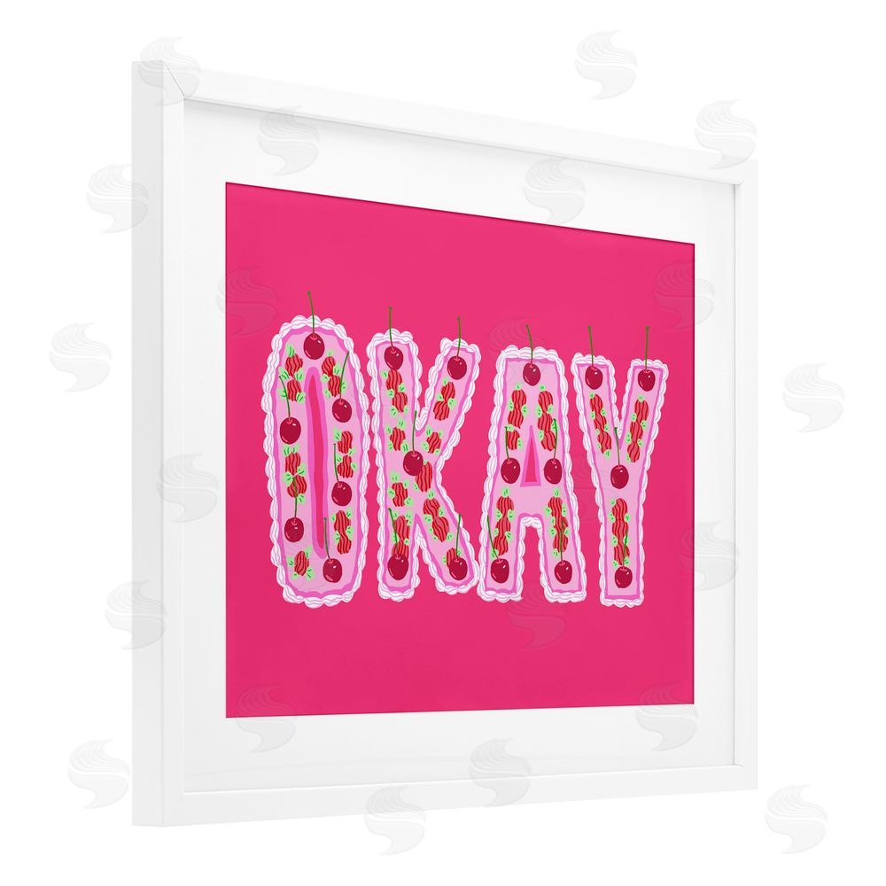 Ziwei Li Okay Cherry Cake White Framed Print Under Glass Wall Art
