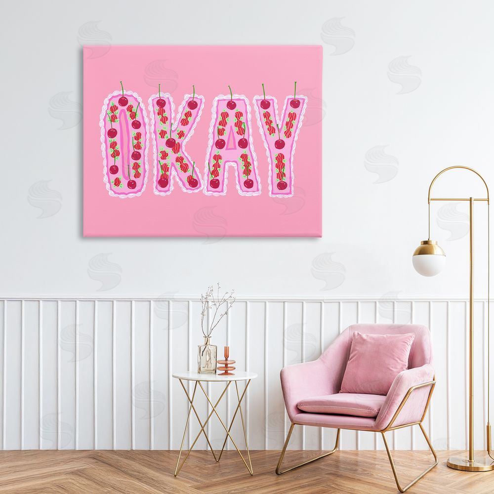 Ziwei Li Okay Pastel Cherry Cake Stretched Canvas Wall Art in Room