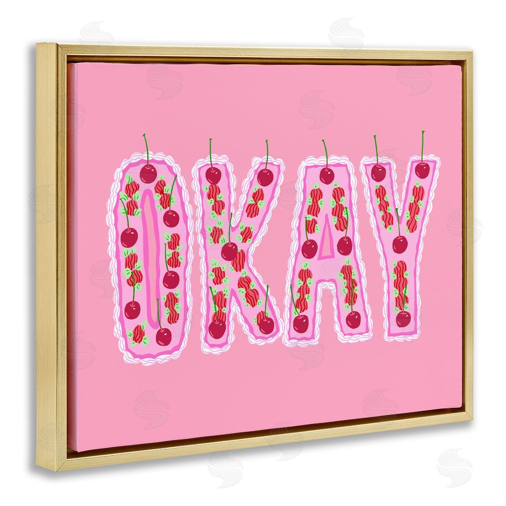 Ziwei Li Okay Pastel Cherry Cake Gold Floating Framed Canvas Wall Art