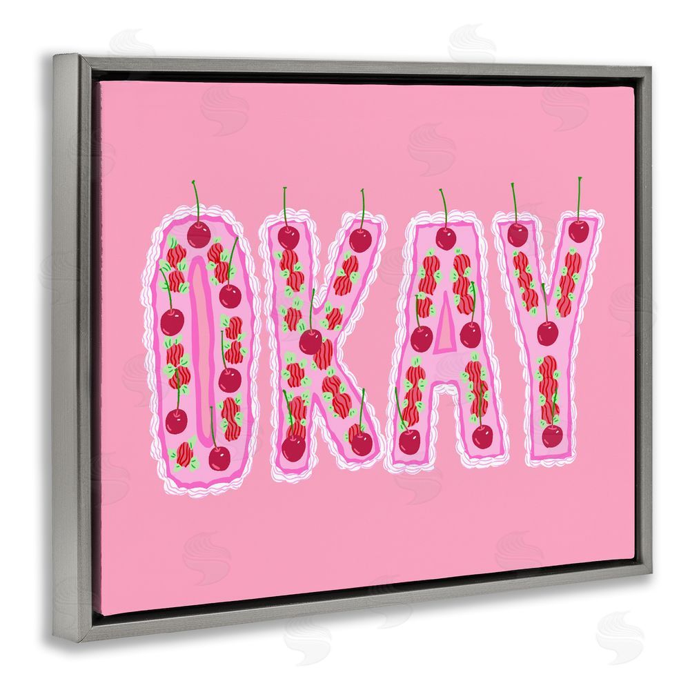 Ziwei Li Okay Pastel Cherry Cake Gray Floating Framed Canvas Wall Art