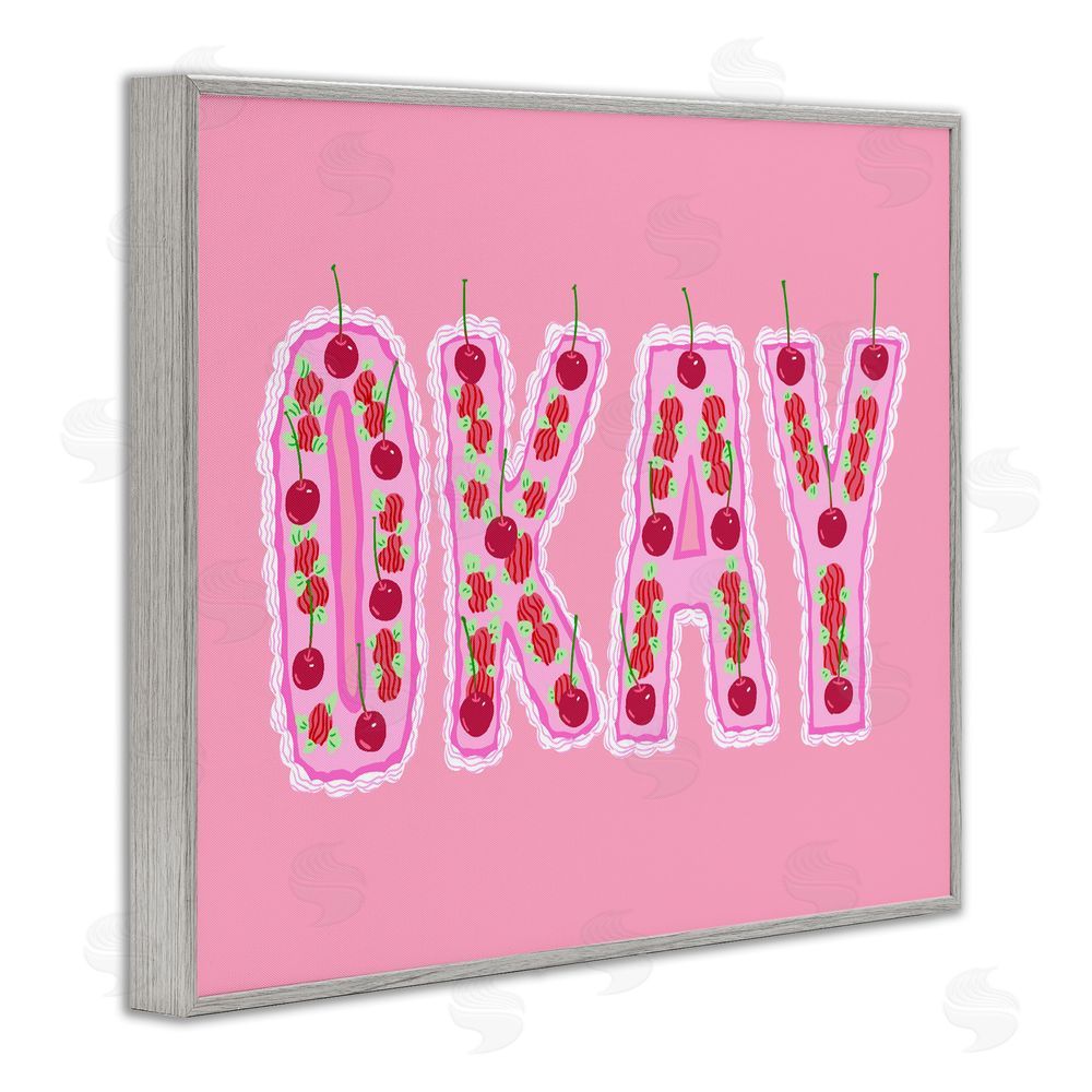 Ziwei Li Okay Pastel Cherry Cake Gray Framed Giclee Wall Art