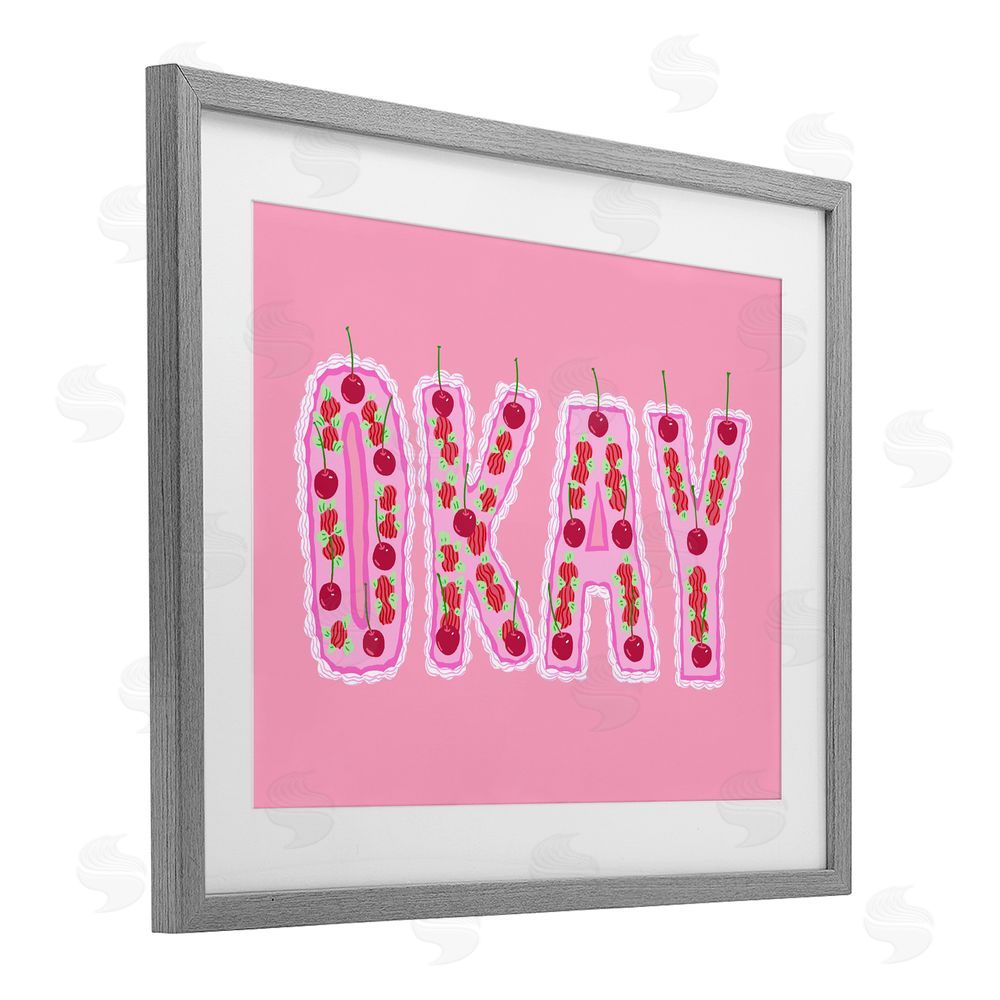 Ziwei Li Okay Pastel Cherry Cake Gray Framed Print Under Glass Wall Art